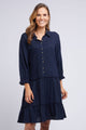 Tulip Button Front Navy Tiered Mid Dress