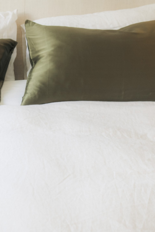 100% Silk Beauty Pair Pillowcases Olive 48x73cm HW Linen - Teatowel, Table, Bedding, Towel Home Lab   