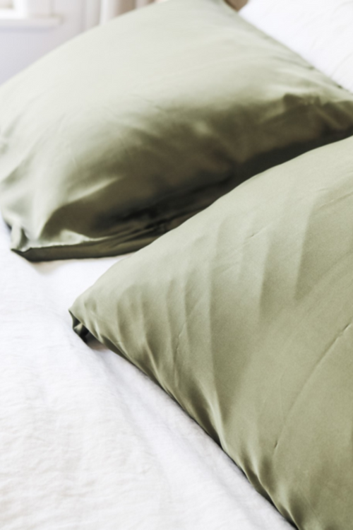 100% Silk Beauty Pair Pillowcases Olive 48x73cm HW Linen - Teatowel, Table, Bedding, Towel Home Lab   