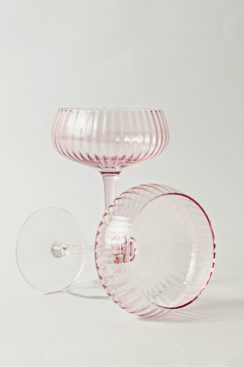 Ribbed Blush Champagne Coupe Glass set4 HW Drinkware - Tumbler, Wine Glass, Carafe, Jug Home Lab   