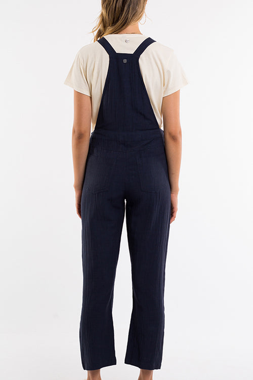 Vintage Everyday Cropped Linen Navy Overall WW Jumpsuit All About Eve   