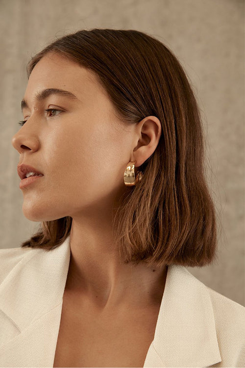 Sabana Gold Wide Stud Hoop Earrings ACC Jewellery Brie Leon   