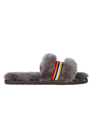 Wrenlette Charcoal Wool Stripe Slide On Slipper ACC Shoes - Slippers Emu   