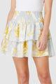 Lola Shirred Ruffle Grey with Yellow Floral Mini Skirt