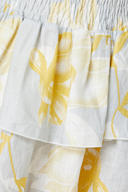 Lola Shirred Ruffle Grey with Yellow Floral Mini Skirt WW Skirt Elwood   