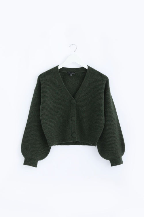 Wholesome Dark Khaki Chunky Blousen Sleeve Cropped Cardigan WW Knitwear Among the Brave   