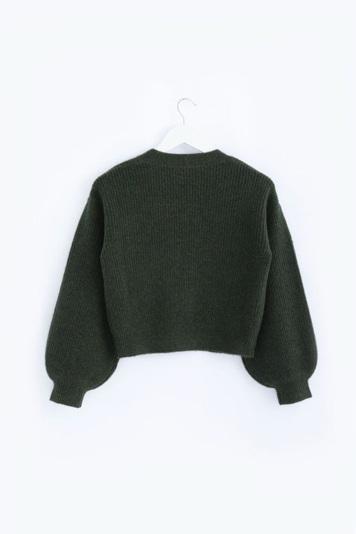 Wholesome Dark Khaki Chunky Blousen Sleeve Cropped Cardigan WW Knitwear Among the Brave   