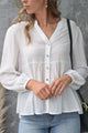 Wondrous Ivory Texture LS Puff Sleeve Tiered Blouse