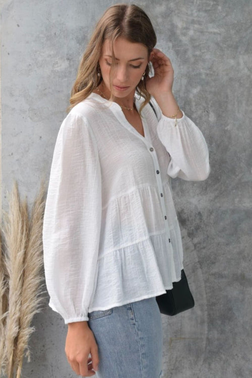 Wondrous Ivory Texture LS Puff Sleeve Tiered Blouse WW Top Among the Brave   