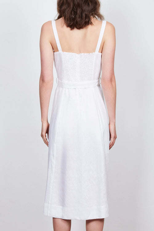 Zaylee Button Front Belted White Midi Dress WW Dress Wish   