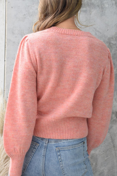 Zesty Coral Mohair Blend Balloon Sleeve Knit WW Knitwear Among the Brave   