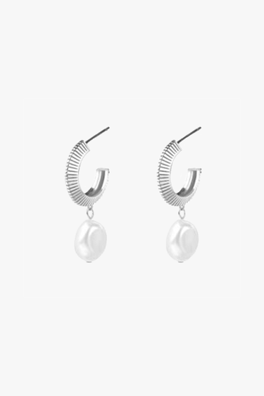 Aada Pearl Silver Hoop Earrings