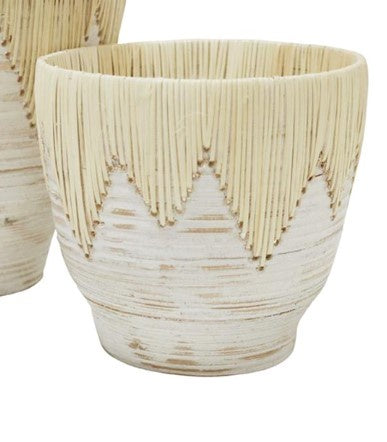 Viti Bamboo and Jute Planter White Wash 17cm HW Planters, Foliage, Artificial Flowers Robert Mark   