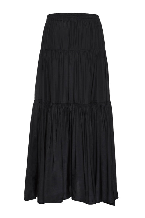 Shop Sensational Black Tiered Satin Tie Waist Maxi Skirt Flo Frank