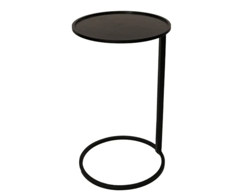 Small Black Metal Circle Couch Side Table HW Furniture - Chair, Table, Floor Mirror, Shelf French Country   