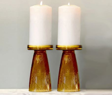 Ripple Glass Candle Holder Amber
