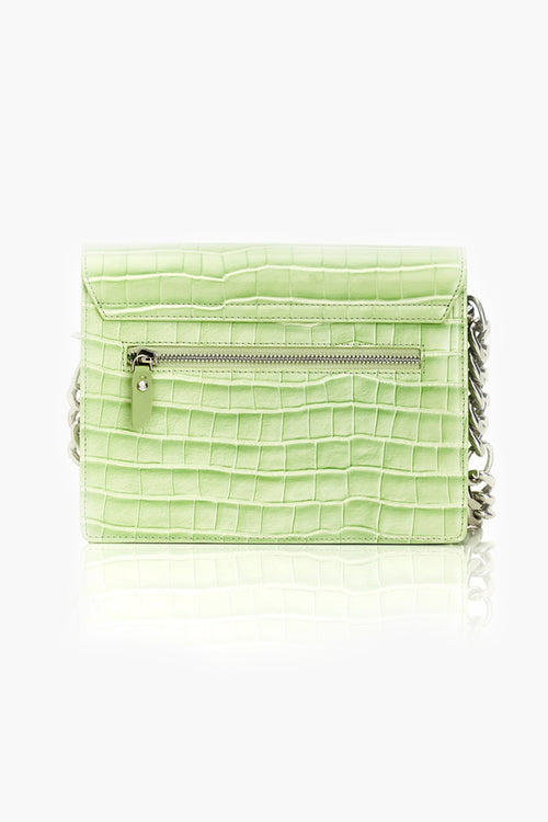 Big Trouble Acid Lime Croc Leather Shoulder Bag with Silver Chain Hardware ACC Bags - All, incl Phone Bags Stolen Girlfriends Club   