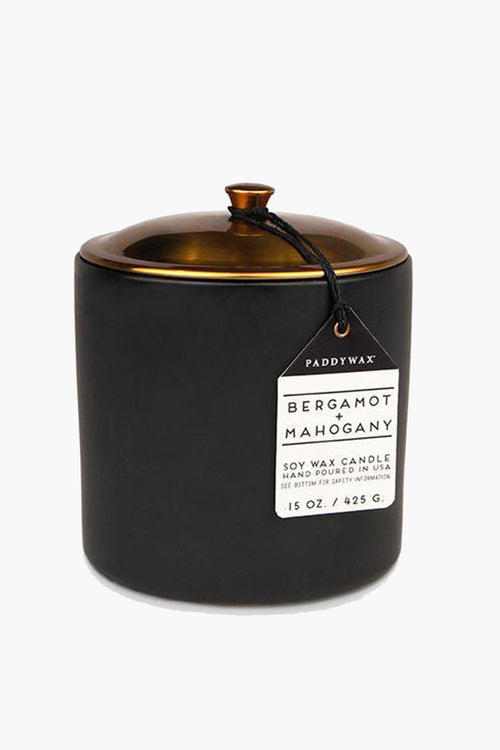 Hygge Bergamot + Mahogany Ceramic Large Candle Brass Lid 425g HW Fragrance - Candle, Diffuser, Room Spray, Oil Paddy Wax   