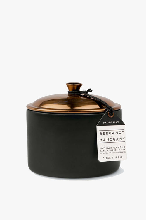 Hygge Bergamot + Mahogany Ceramic Small Candle Brass Lid 140g HW Fragrance - Candle, Diffuser, Room Spray, Oil Paddy Wax   