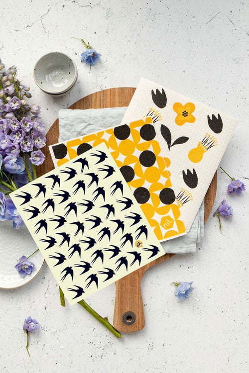 Eco Black Bird Dishcloth HW Linen - Teatowel, Table, Bedding, Towel Nil   