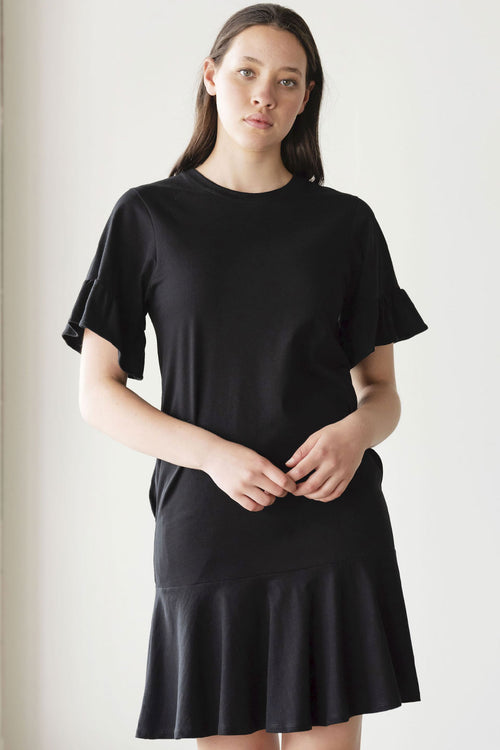 Voyage Frill Organic Cotton Mini Black Frill Dress WW Dress ReCreate   
