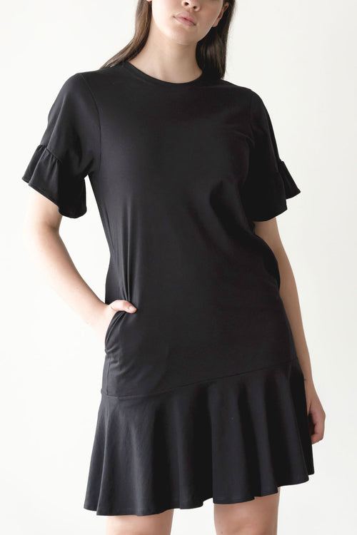 Voyage Frill Organic Cotton Mini Black Frill Dress WW Dress ReCreate   