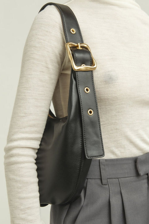 Small Croissant Black Gold Buckle Recycled PU Shoulder Bag ACC Bags - All, incl Phone Bags Brie Leon   
