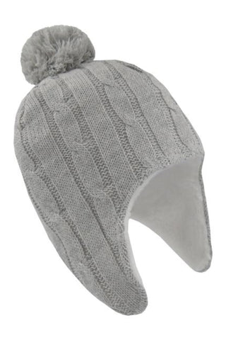 Cable Knit Sherpa Beanie Grey HW Kids Living Textiles   