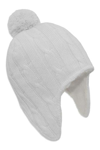 Cable Knit Sherpa Beanie White HW Kids Living Textiles   