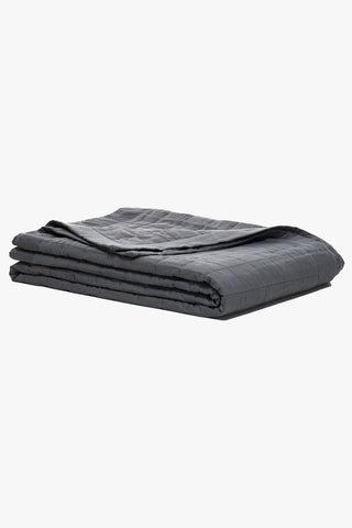 Belgian Washed Linen Charcoal Quilted Coverlet HW Linen - Teatowel, Table, Bedding, Towel George Street Linen   