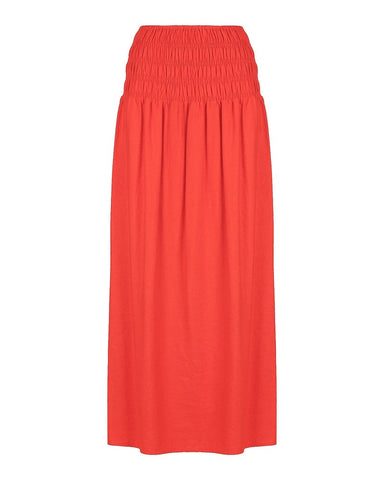 Marsha Shirred Linen Blend Fiery Orange Maxi Skirt WW Skirt Charlie Holiday   