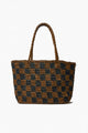 Check Small Walnut Black Straw Raffia Woven Tote