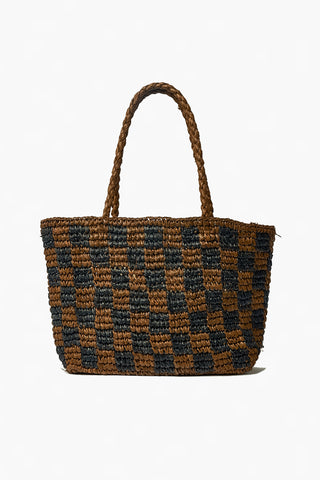 Check Small Walnut Black Straw Raffia Woven Tote ACC Bags - All, incl Phone Bags Brie Leon   