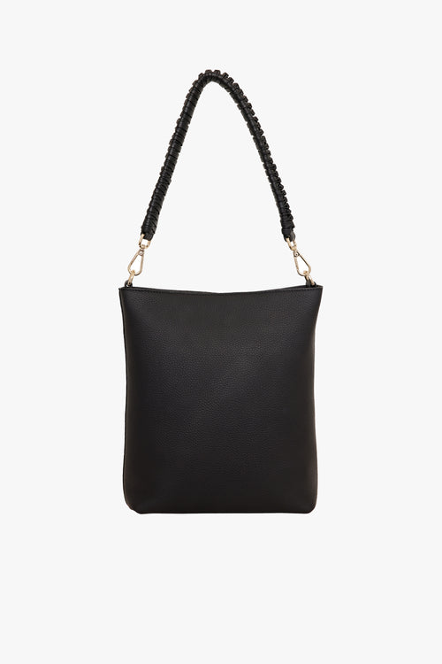 Claudette Black Knotted Handle Leather Shoulder Bag ACC Bags - All, incl Phone Bags Saben   