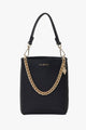 Coco Black Leather Bucket Bag with Gold Chain Detailing