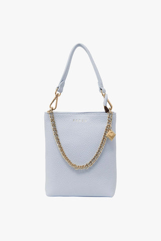 Coco Whisper Blue Gold Chain Leather Crossbody Bucket Bag