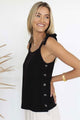 Cute As A Button Side Strappy Knot Black Linen Cami