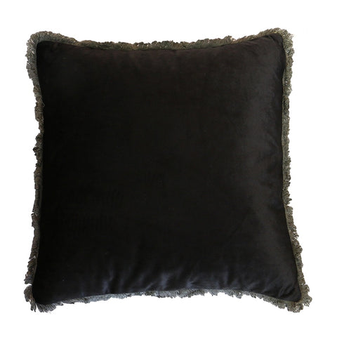 Velvet Fringed Black Cushion 45x45cm HW Cushions Le Forge   