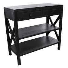 Wanaka Black Wooden Console Table with Two Shelves + Draws HW Furniture - Chair, Table, Floor Mirror, Shelf Le Forge   