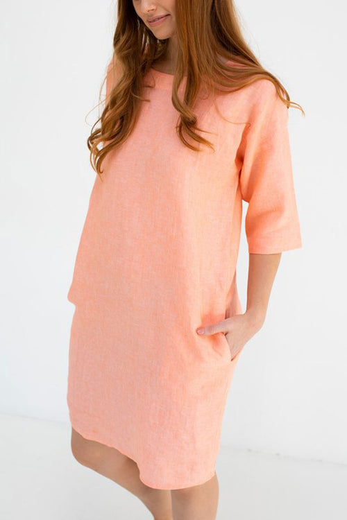 Dove Marle SS Linen Apricot Shift Dress WW Dress Staple + Cloth   