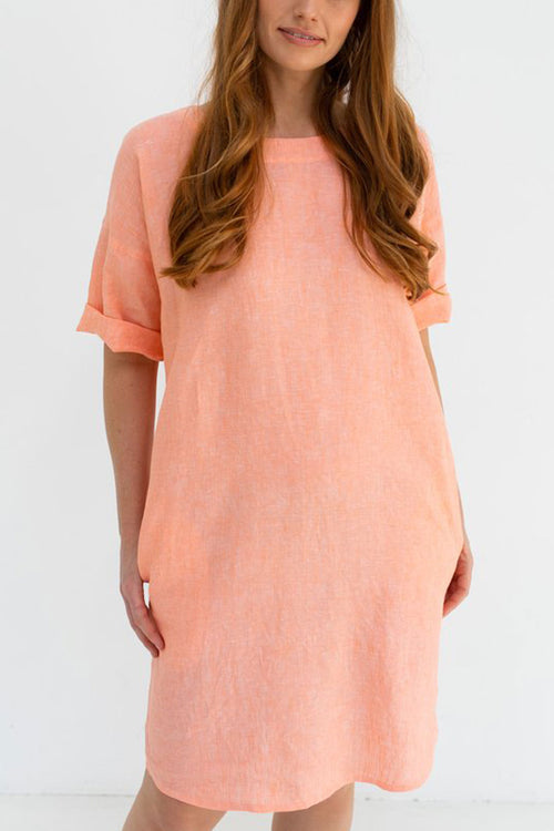 Dove Marle SS Linen Apricot Shift Dress WW Dress Staple + Cloth   