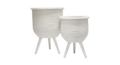 Rumba White Rattan Large Planter on Legs HW Planters, Foliage, Artificial Flowers Robert Mark   