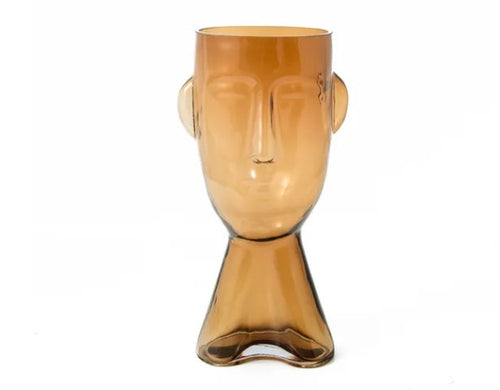 Face Planter Glass Amber 10x9x24cm HW Decor - Bookend, Hook, Urn, Vase, Sculpture Capulet Home   