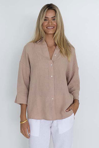 Empire Mid Sleeve Blush Linen Cropped Shirt WW Top Humidity Lifestyle   