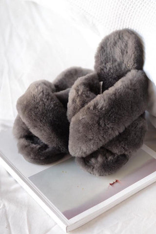 Mayberry Charcoal Wool Crossover Slippers