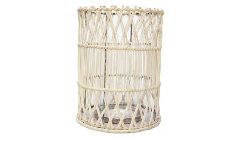 Iku White Rattan Lantern 20x26cm HW Lighting - Lamp, Candleholder, Lantern, Shade Robert Mark   