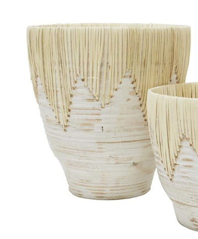 Viti Bamboo and Jute Planter White Wash 23cm HW Planters, Foliage, Artificial Flowers Robert Mark   