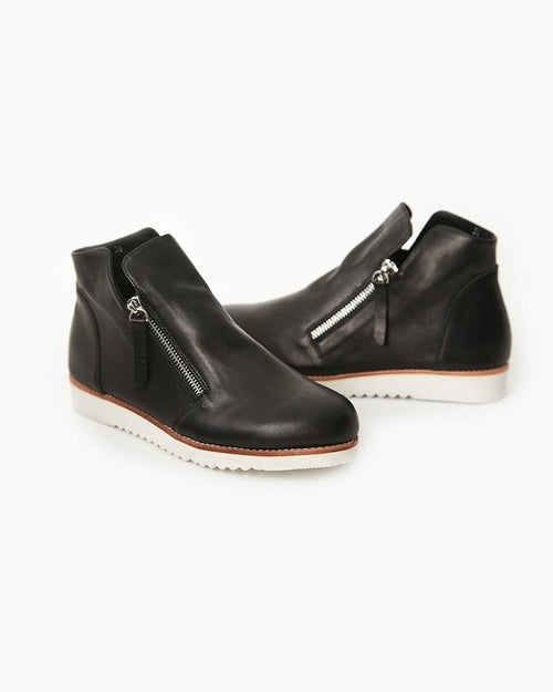 Morgan Black Leather Boots with Zips + White Sole ACC Shoes - Boots Walnut   