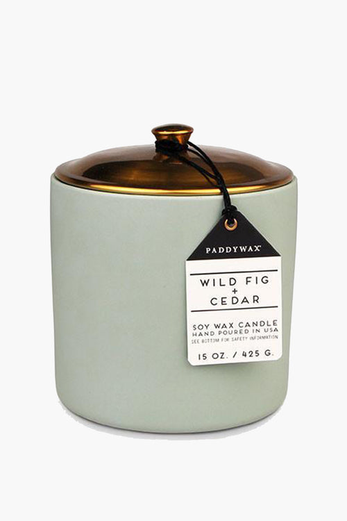 Hygge Wild Fig + Cedar Ceramic Large Candle Brass Lid 425g HW Fragrance - Candle, Diffuser, Room Spray, Oil Paddy Wax   
