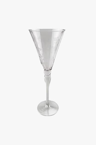 Floral Etched Clear Tall Wine Glass HW Drinkware - Tumbler, Wine Glass, Carafe, Jug French Country   
